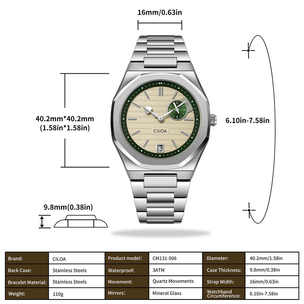 CILOA Men Quartz Watch 506silvery