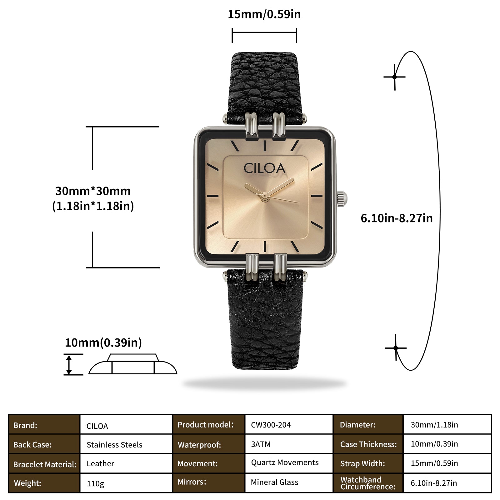 CILOA Women Quartz Watch 204champagne