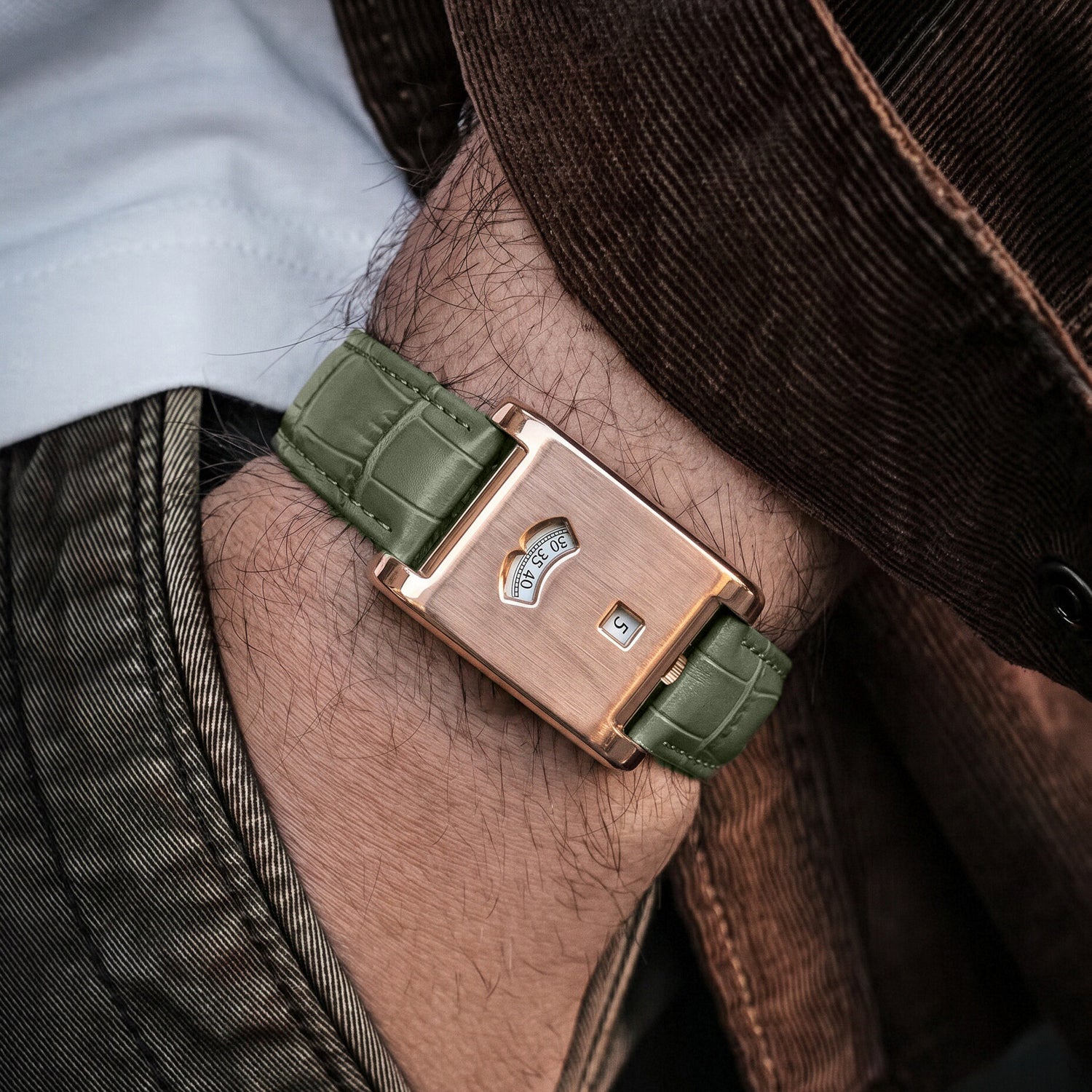 CILOA Men Quartz Watch 522green-golden