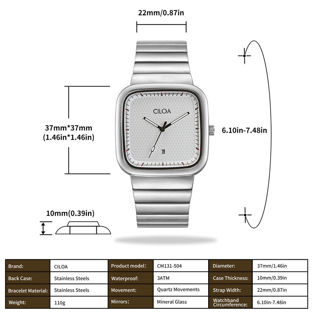 CILOA Men Quartz Watch 504white