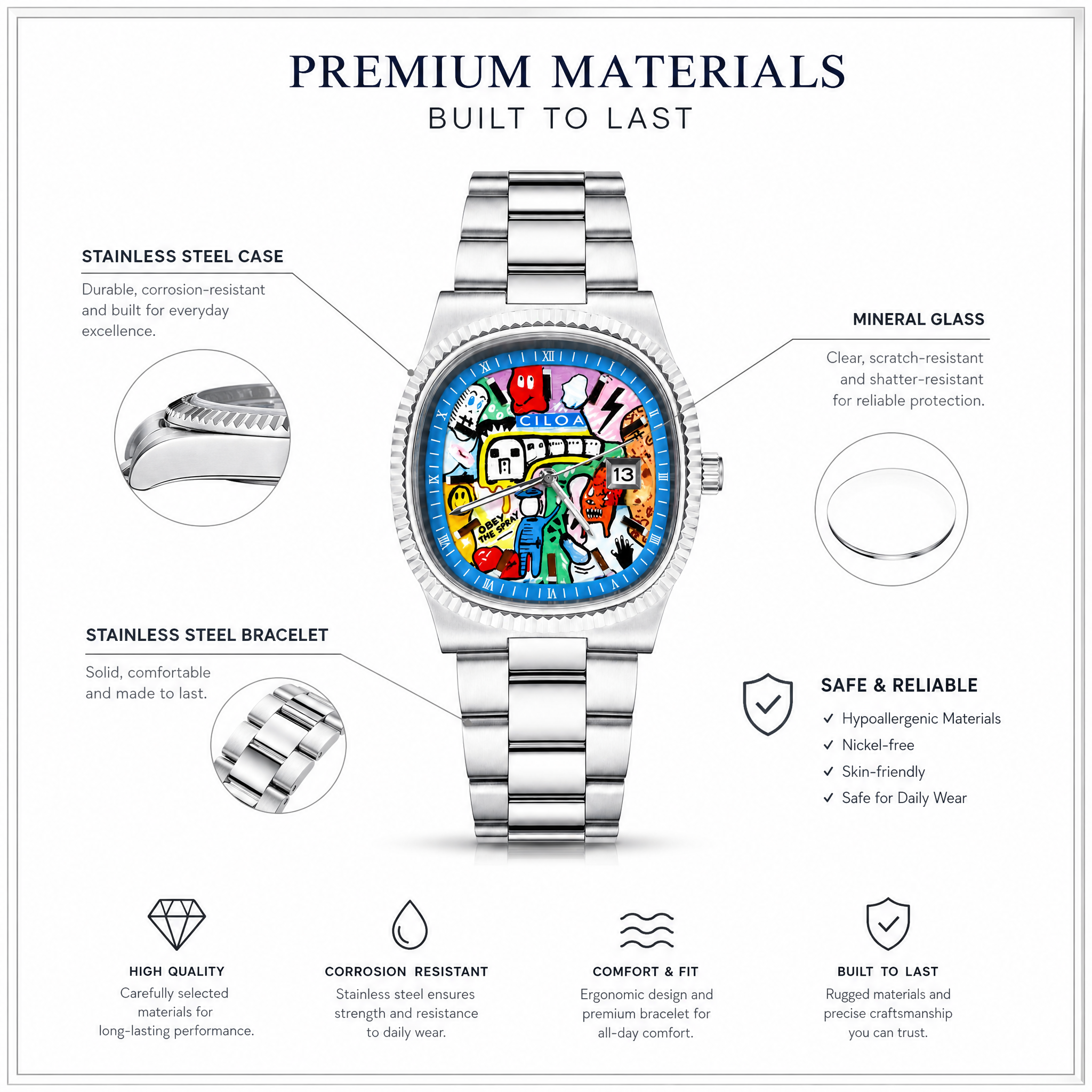 CILOA Men Quartz Watch 518silvery